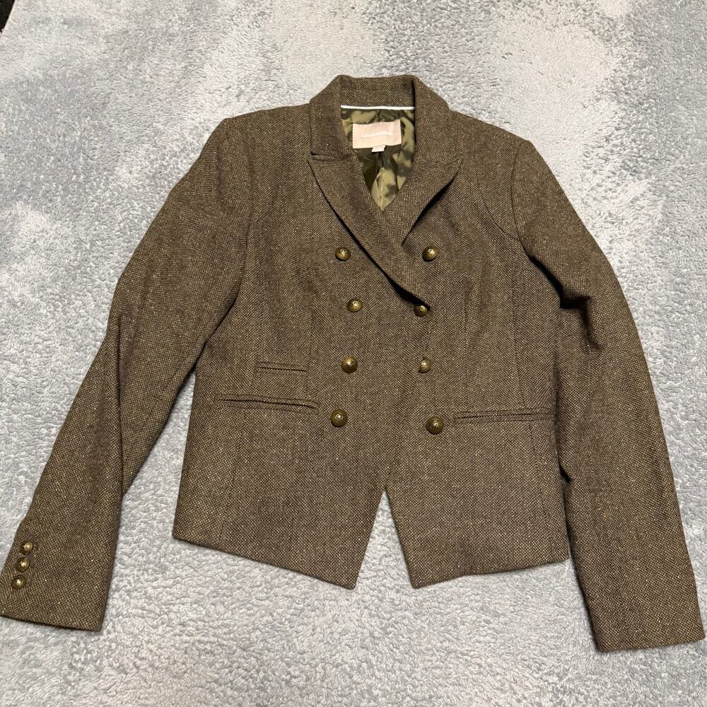 Banana Republic Wool Blend Blazer Womens 14 Gold Buttons Brown Preppy Academia